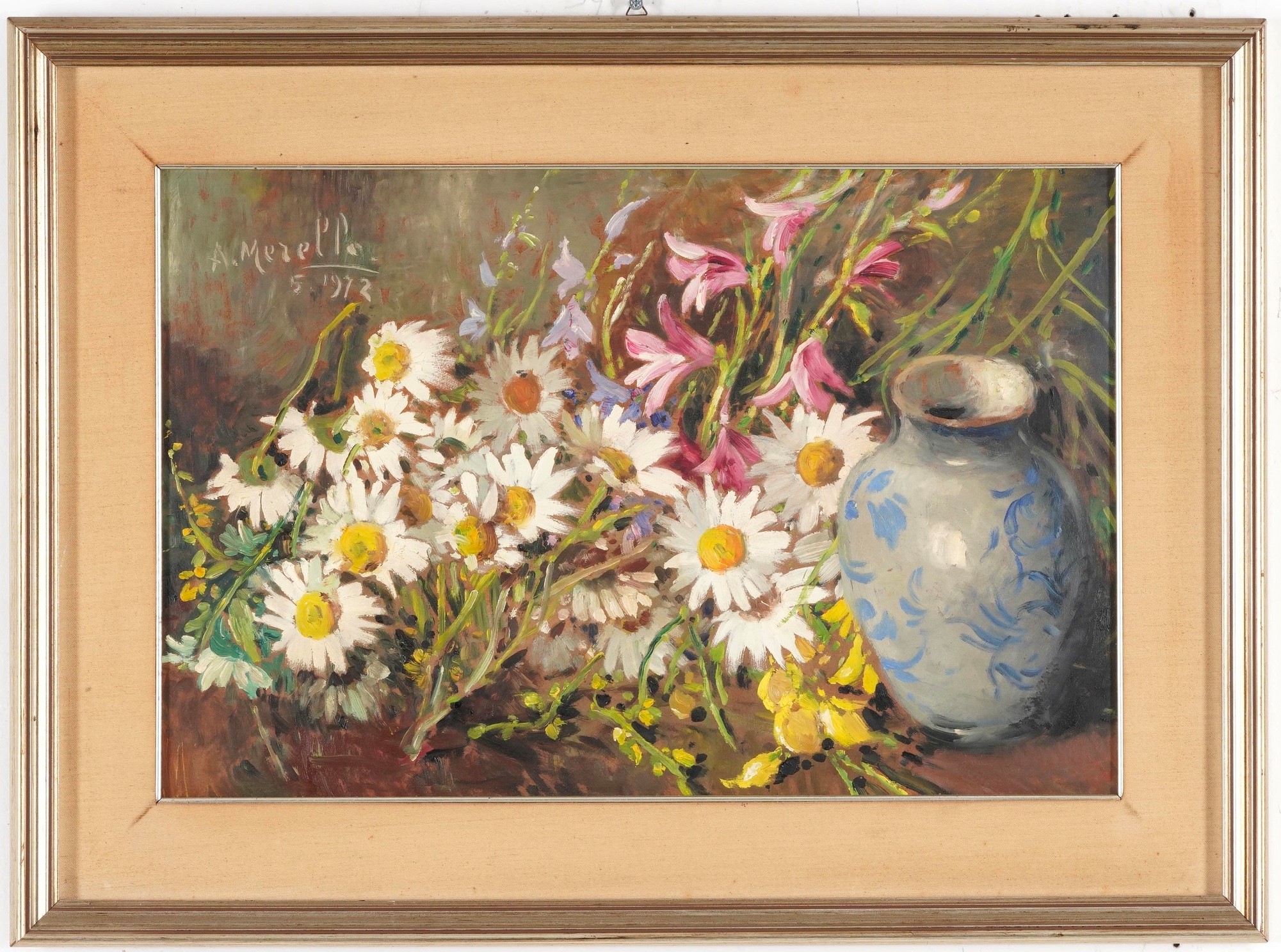 Amedeo Merello - I gioielli dei prati, olio su faesite