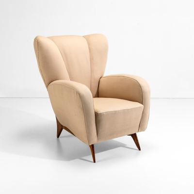 Poltrona, struttura in legno rivestita in tessuto (produzione italiana, ca. 1950)