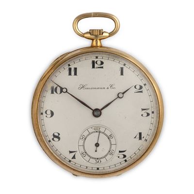 Orologio da tasca in oro giallo 18k con quadrante argenté e piccoli secondi