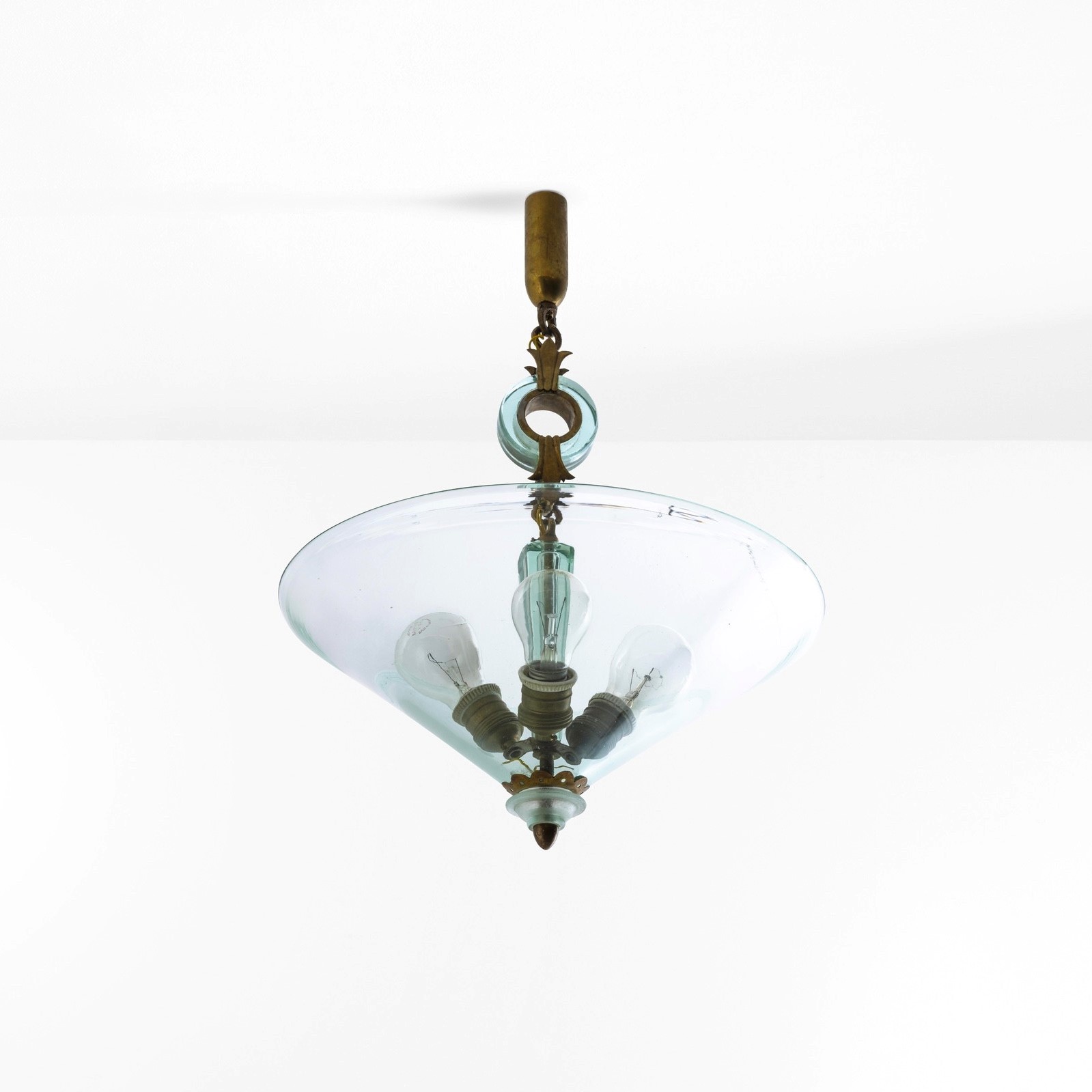 Flavio Poli - Lampada a sospensione in metallo e vetro di Murano (Seguso), produzione italiana, c...