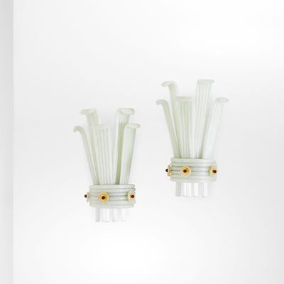 Due lampade a parete in ottone e vetro di Murano