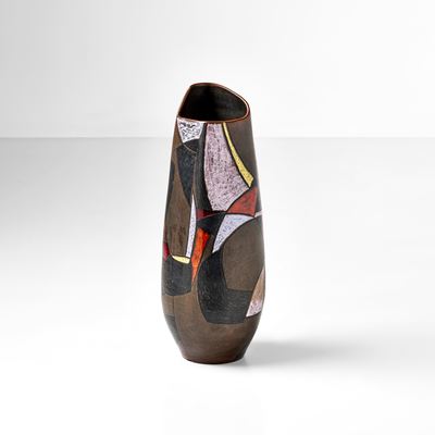 Vaso in ceramica smaltata policroma (produzione Atelier, Italia, ca. 1960)