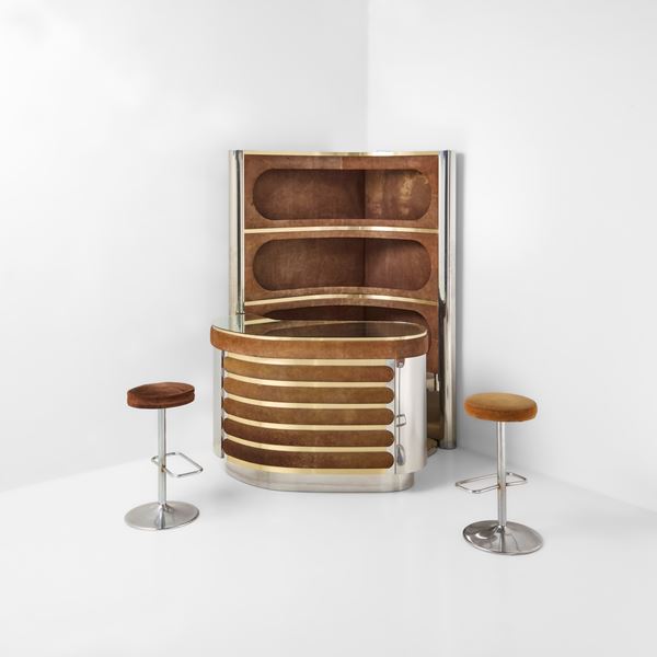 Willy Rizzo - Mobile bar luminoso con bancone e due sgabelli