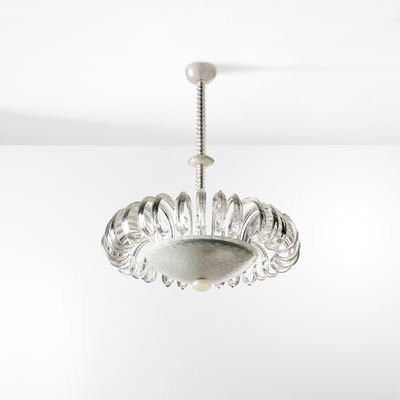 Lampada a sospensione in metallo e vetro di Murano (produzione ca. 1950)