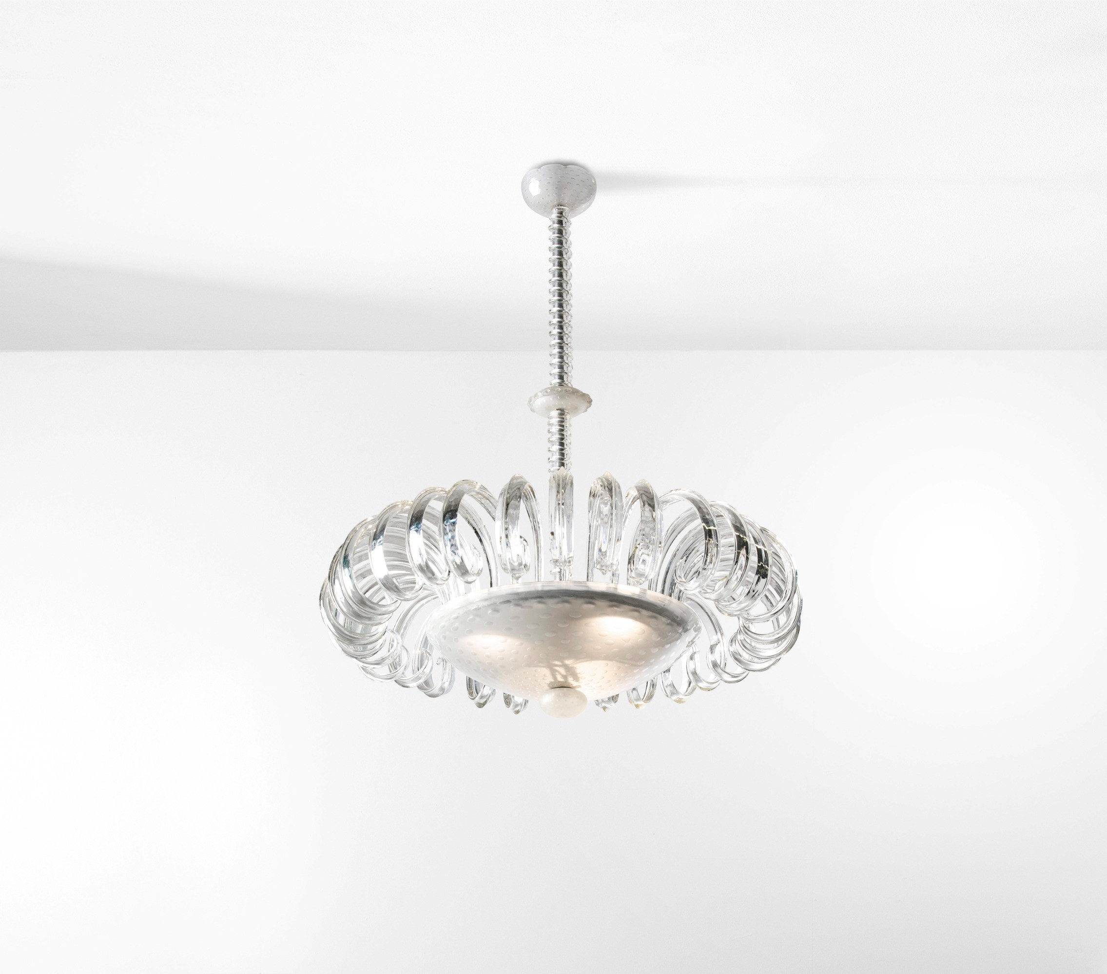Seguso - Lampada a sospensione in metallo e vetro di Murano (produzione ca. 1950)