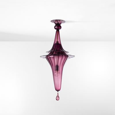 Martinuzzi Napoleone, Lampada a sospensione in vetro di Murano per Venini, Italia (circa 1920)