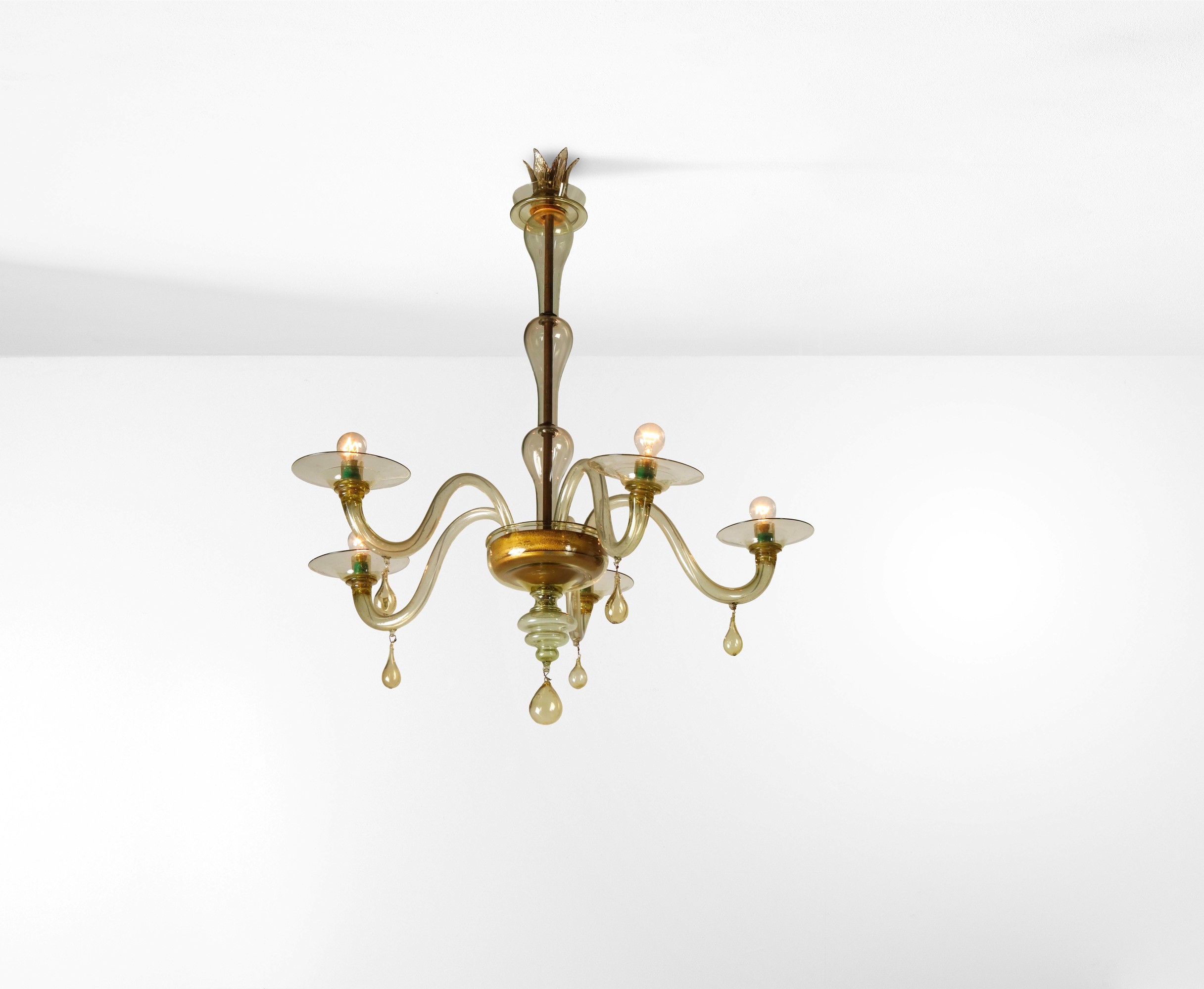 Napoleone Martinuzzi - Lampada a sospensione con diffusori in vetro di Murano (produzione Venini)...