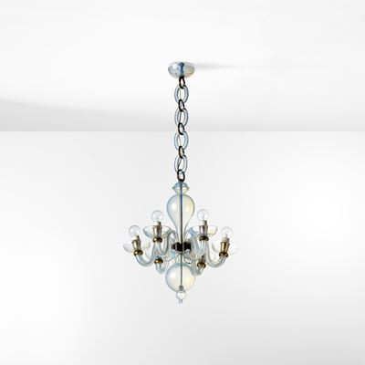 Lampada a sospensione in vetro di Murano e ottone (Prod. Seguso), Italia, 1940 ca.