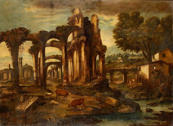 Paesaggio con figure e architetture