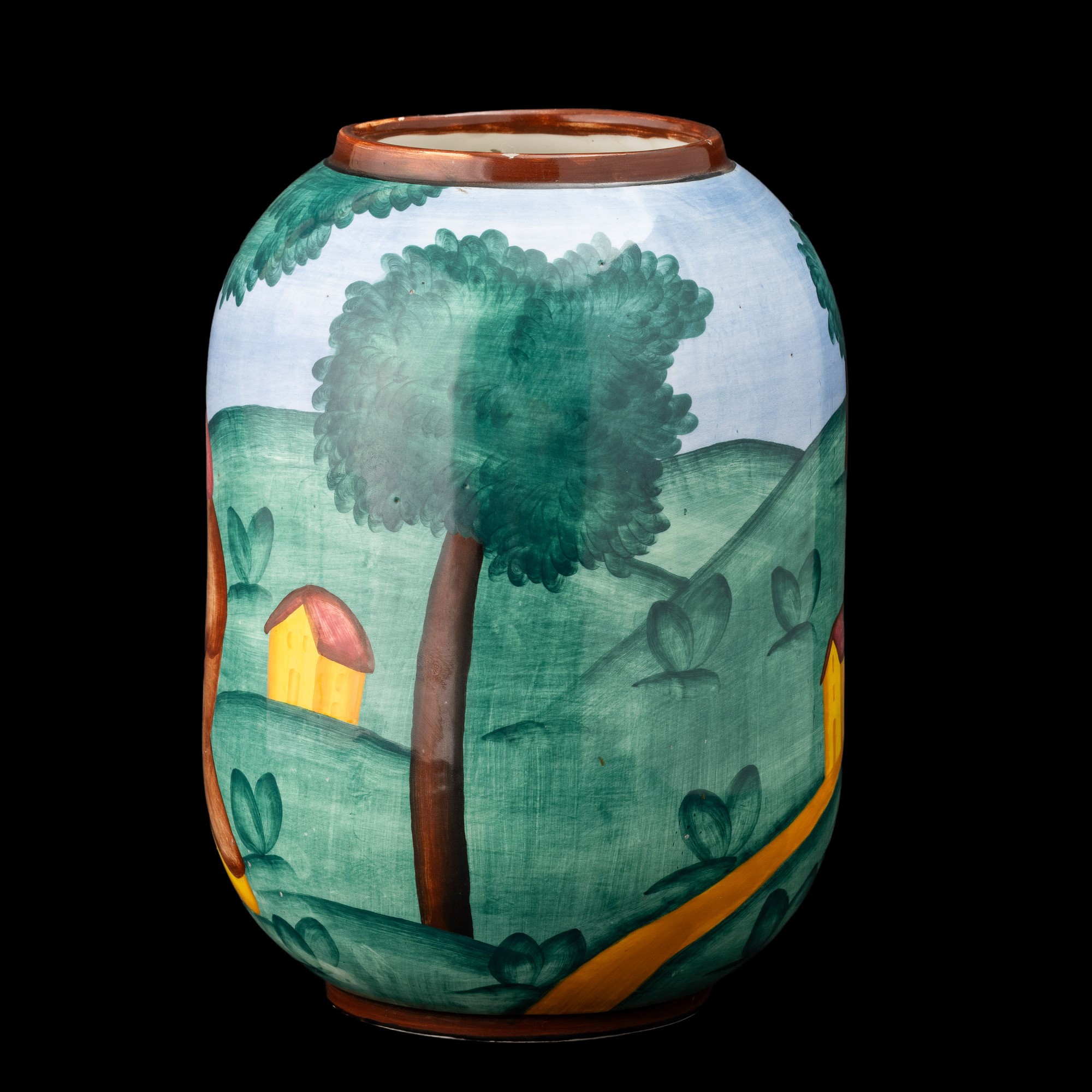 Giuseppe Sciolli - Vaso in terraglia policroma con decoro “Maternità” entro paesaggio (Mondovì), ...