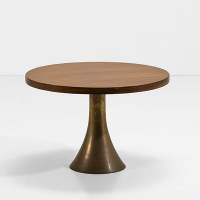 Tavolo basso mod. 302, bronzo e piano in legno