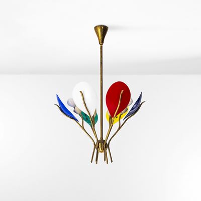 Lampada a sospensione in ottone e perspex colorato