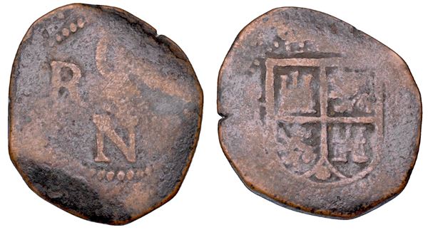 FELIPE III, 1598-1621. SPAGNA. 4 maravedis 1618. Toledo. Coniazioni per il commercio con la piazzaforte di Orano, Algeria.