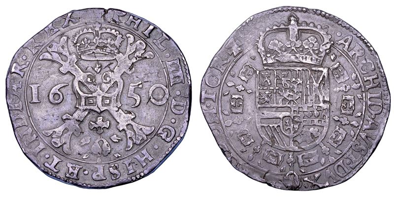 FELIPE IV, 1621-1665. PAESI BASSI. Patagon 1650. Tournai.  - Auction Numismatics - Cambi Casa d'Aste