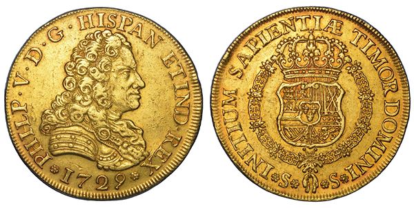 FELIPE V, 1700-1746. SPAGNA. 8 escudos 1729. Siviglia.