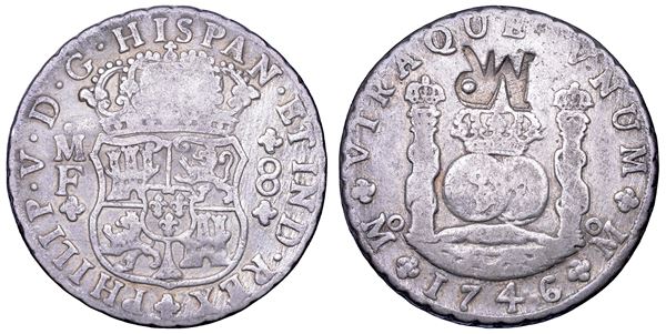 FELIPE V, 1700-1746. MOZAMBICO. 8 reales 1746 contromarcato MR.