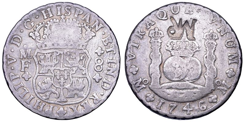 FELIPE V, 1700-1746. MOZAMBICO. 8 reales 1746 contromarcato MR.  - Asta Numismatica - Cambi Casa d'Aste