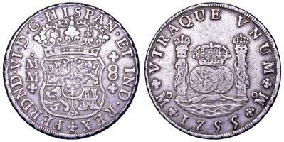Fernando VI, 8 reales 1755 (Città del Messico) – Messico, argento