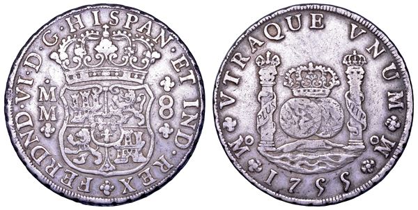 FERNANDO VI, 1746-1759. MESSICO. 8 reales 1755. Città del Messico.