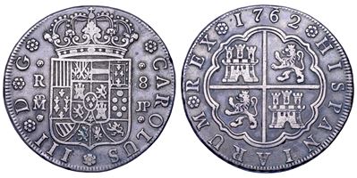 Carlos III (1759–1788), 8 reales, 1762, Spagna