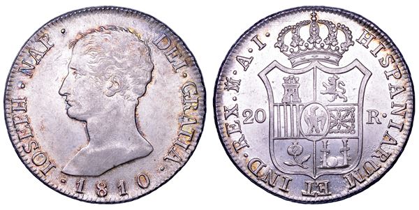 JOSE' BONAPARTE, 1808-1814. SPAGNA. 20 reales 1810. Madrid.