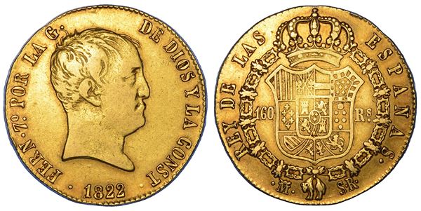 FERNANDO VII, 1808-1833. SPAGNA. 160 reales 1822. Madrid.