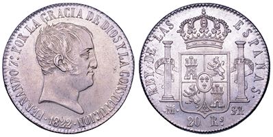 Fernando VII, 20 reales 1822 (Madrid), argento