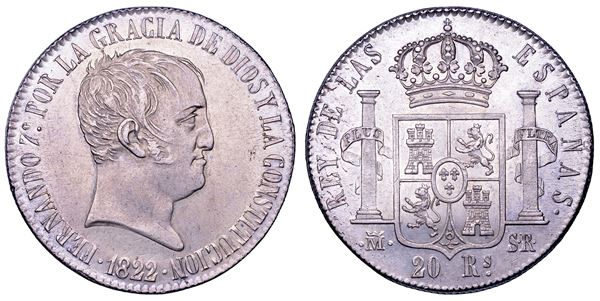 FERNANDO VII, 1808-1833. SPAGNA. 20 reales 1822. Madrid.