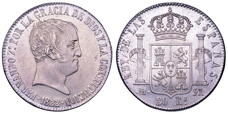 FERNANDO VII, 1808-1833. SPAGNA. 20 reales 1822. Madrid.  - Auction Numismatics - Cambi Casa d'Aste