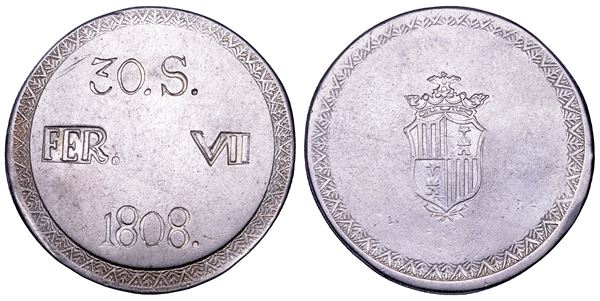 FERNANDO VII, 1808-1833. SPAGNA. 30 sueldos (sous) 1808, coniato su tondello regolare. Palma de Mallorca.