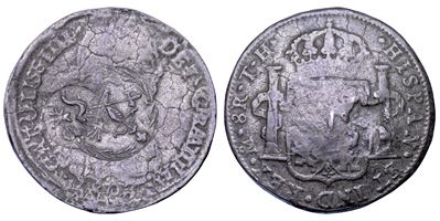 MESSICO, Guerra d’indipendenza, 8 Reales 1807 di Carlo IV di Borbone (fusione da campo con doppia...