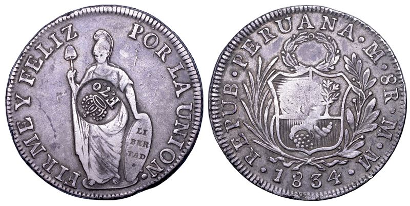 FERNANDO VII, 1808-1833. PERU'. 8 reales 1834.  - Asta Numismatica - Cambi Casa d'Aste