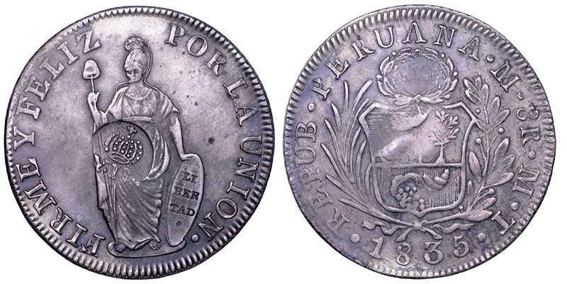 ISABEL II, 1833-1868. PERU'. 8 reales 1835. Lima.  - Auction Numismatics - Cambi Casa d'Aste