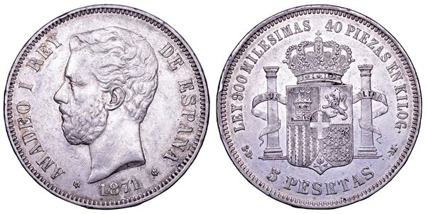 AMEDEO I, 1871-1873. SPAGNA. GOVERNO PROVVISORIO. 5 pesetas 1871.