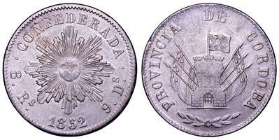 Argentina, Confederazione. 8 reales 1852 (Cordoba), argento