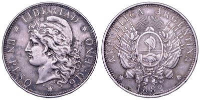 Repubblica Argentina, 1 Peso, Testa della Libertà (1861 circa) – Argento