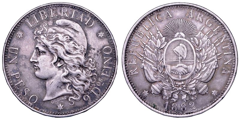 ARGENTINA, REPUBBLICA. Dal 1861. Peso 1882.  - Auction Numismatics - Cambi Casa d'Aste