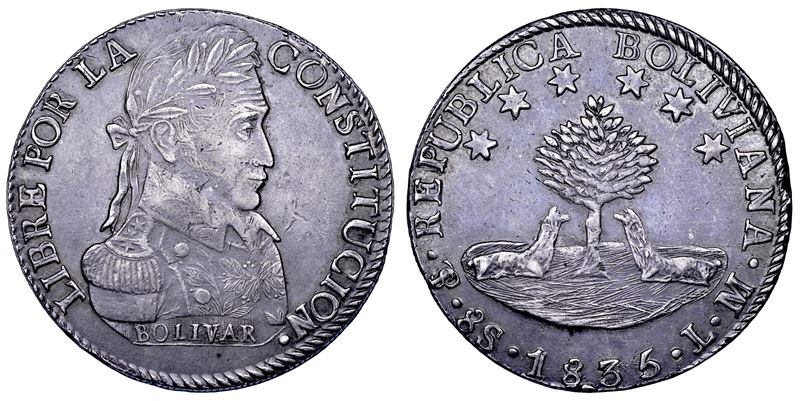 BOLIVIA, REPUBBLICA. Dal 1825. 8 Soles 1835. Potosí.  - Auction Numismatics - Cambi Casa d'Aste