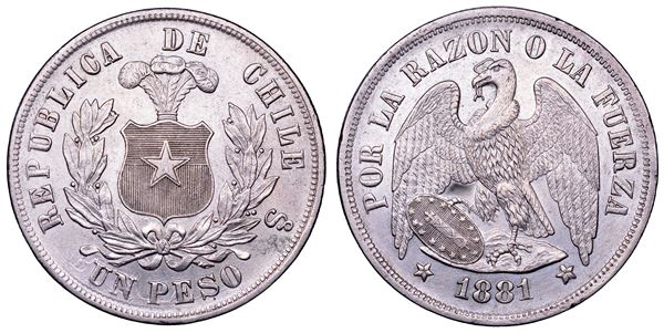 CILE. REPUBBLICA, dal 1818. Peso 1881. Santiago del Cile.