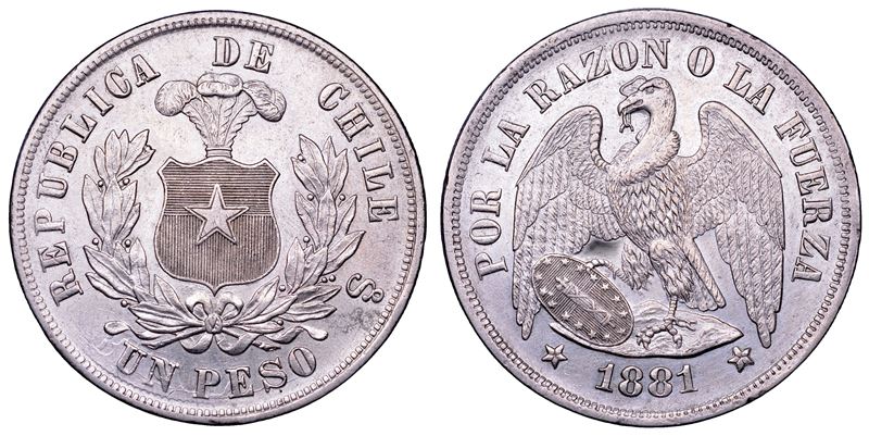 CILE. REPUBBLICA, dal 1818. Peso 1881. Santiago del Cile.  - Auction Numismatics - Cambi Casa d'Aste