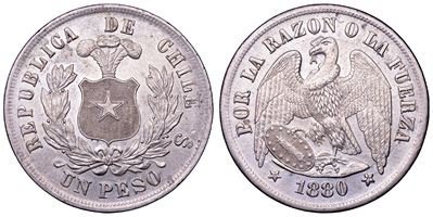 Cile, Repubblica (dal 1818), Stemma su rovescio con condor rivolto a destra (R/) e aquila afferra...