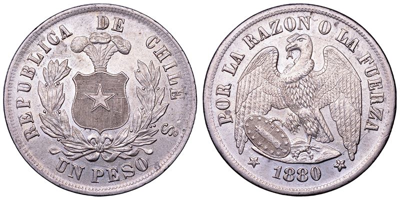 CILE. REPUBBLICA, dal 1818. Peso 1880.  - Auction Numismatics - Cambi Casa d'Aste