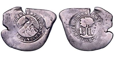 Juan Barth, Contromarca della Costa Rica (Tipo IV) su real di tipo “cob” boliviano (Potosì), 1846...