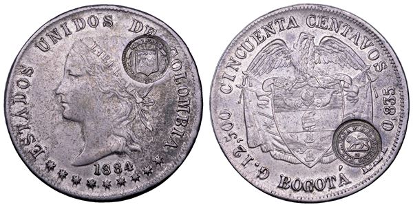 COLOMBIA. ESTADOS UNIDOS DE COLOMBIA, 1862-1886. 50 centavos 1884.