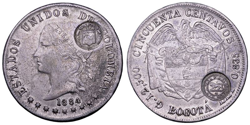 COLOMBIA. ESTADOS UNIDOS DE COLOMBIA, 1862-1886. 50 centavos 1884.  - Asta Numismatica - Cambi Casa d'Aste