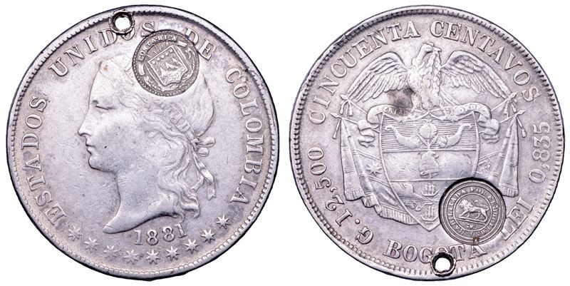 COLOMBIA. ESTADOS UNIDOS DE COLOMBIA, 1862-1886. 50 centavos 1881.  - Asta Numismatica - Cambi Casa d'Aste