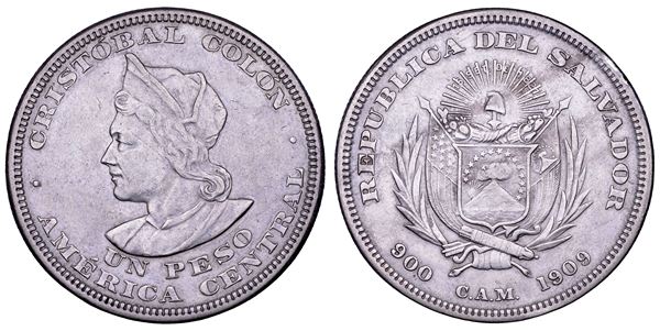 EL SALVADOR. REPUBBLICA, dal 1839. Peso 1909.
