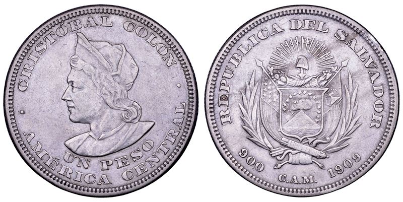 EL SALVADOR. REPUBBLICA, dal 1839. Peso 1909.  - Auction Numismatics - Cambi Casa d'Aste