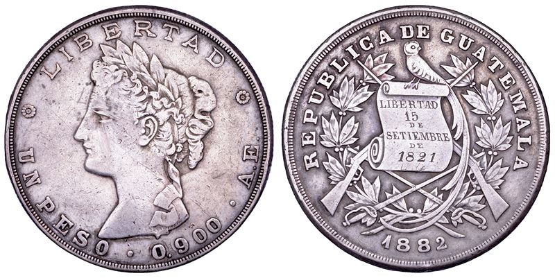GUATEMALA. REPUBBLICA, dal 1839. Peso 1882.  - Auction Numismatics - Cambi Casa d'Aste