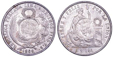 Guatemala, Peso 1894 con contromarcatura 1/2 Real su Sol peruviano 1868